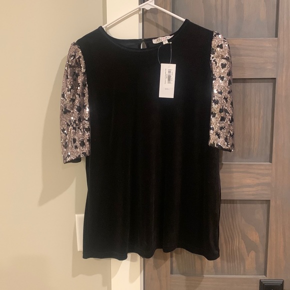 Black Velvet Sequin Joy Joy Top size large - Picture 1 of 3